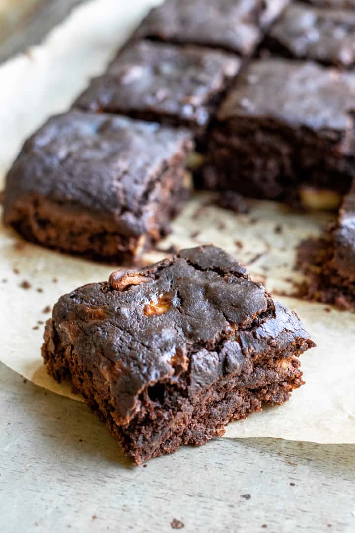 oil-free brownies on parchment paper.