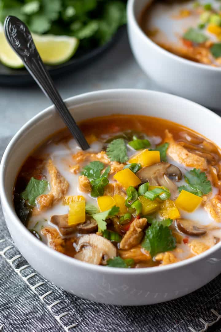 Spicy Thai Soup with a bit of coconut milk stirred in.