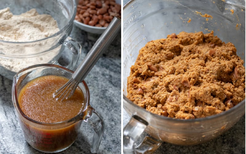 two-photo collage showing the making of the seitan dough.