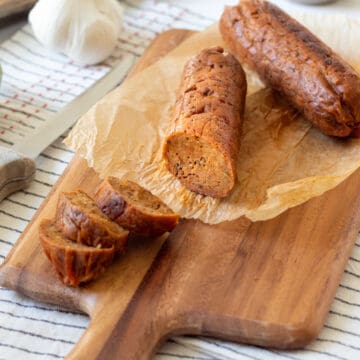 slices of vegan andouille sausage