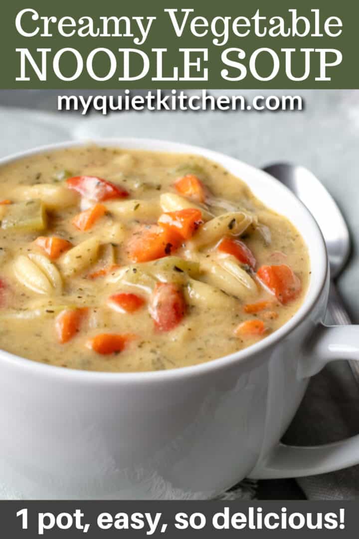 vegetable soup with text to save on Pinterest.