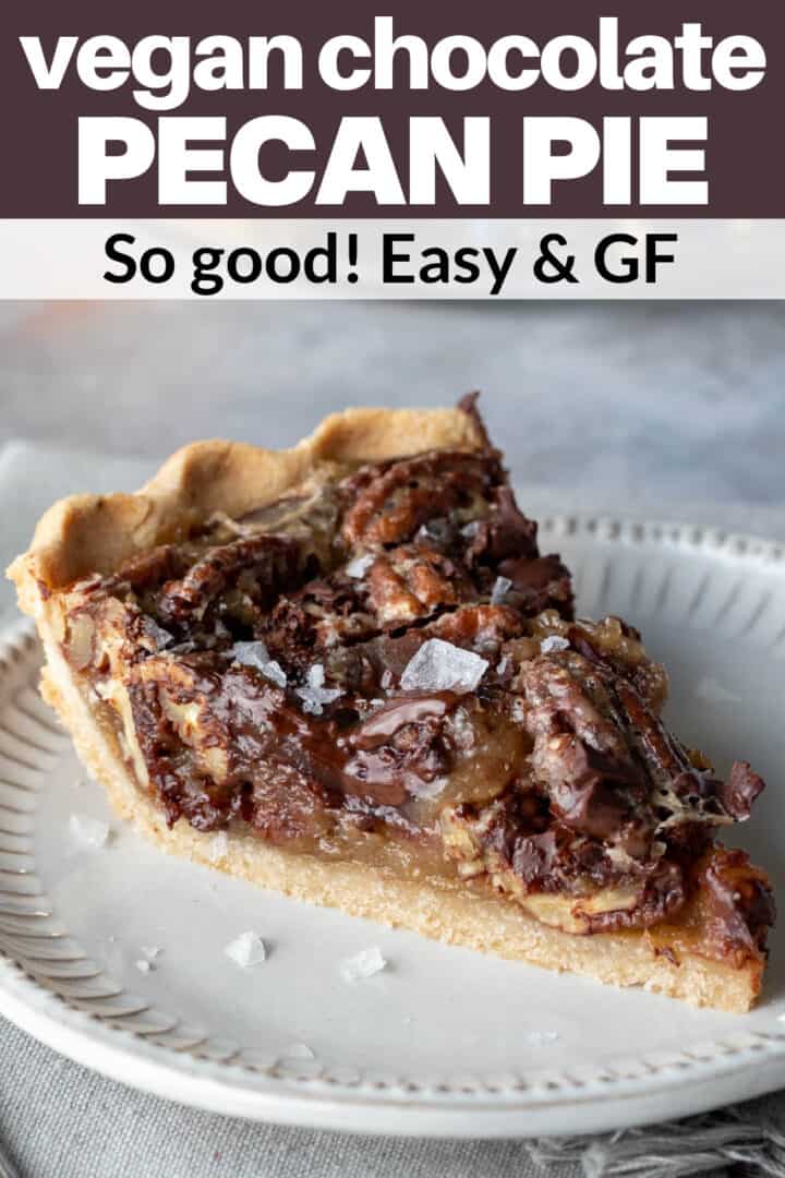 slice of pie on a plate with text overlay to save on Pinterest.