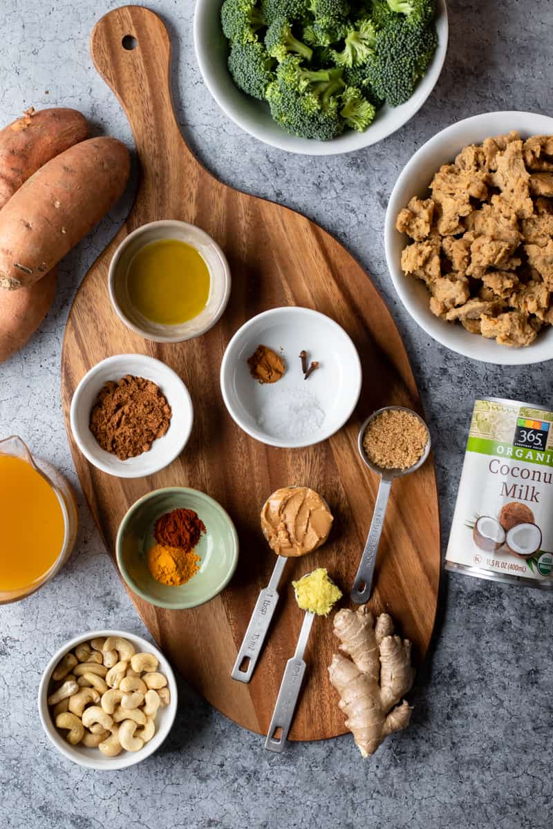 ingredients laid out on a cutting board.