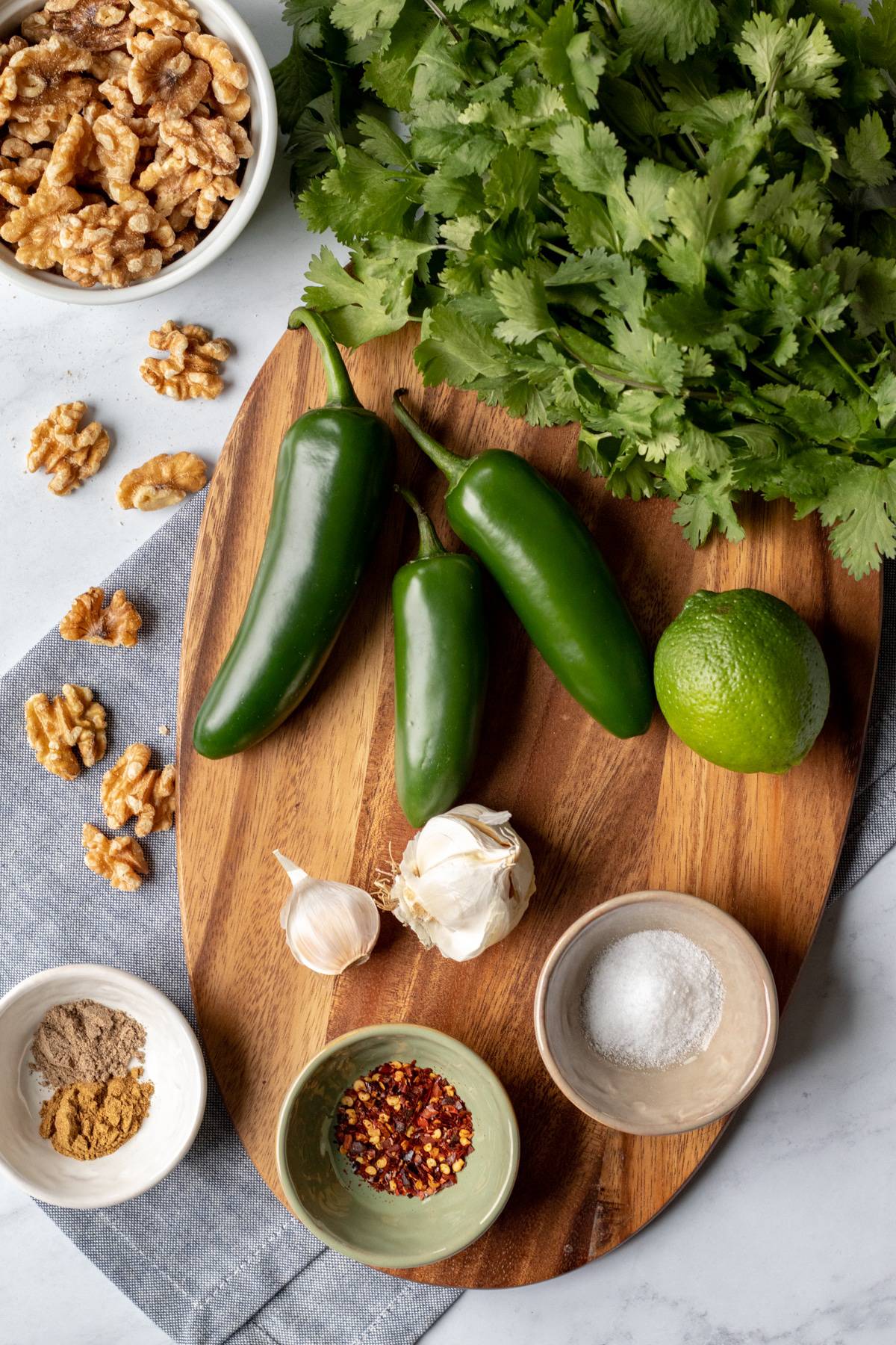 ingredients laid out on a wood board.