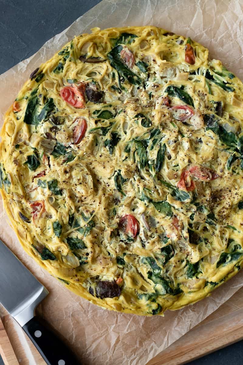 vegan frittata on a cutting board