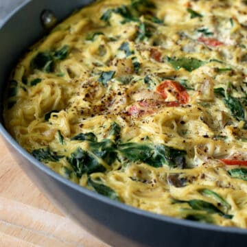 vegan frittata in a non-stick pan