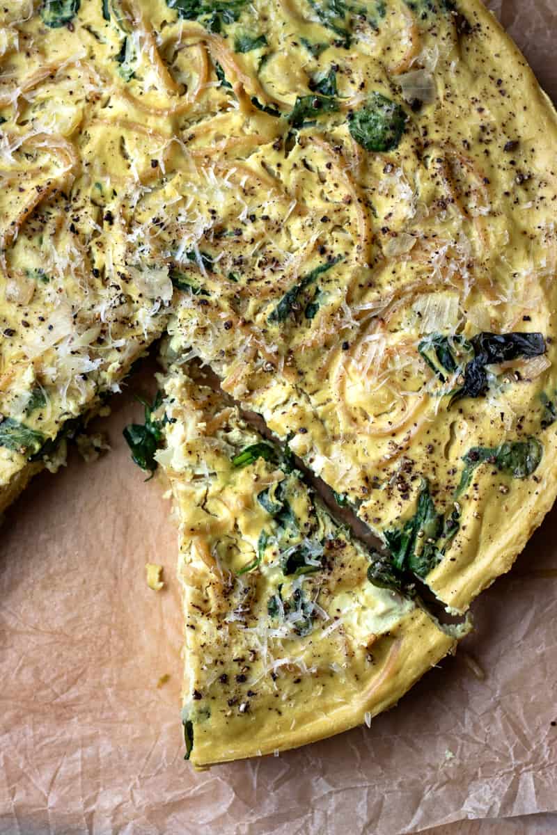 slices cut in a vegan frittata