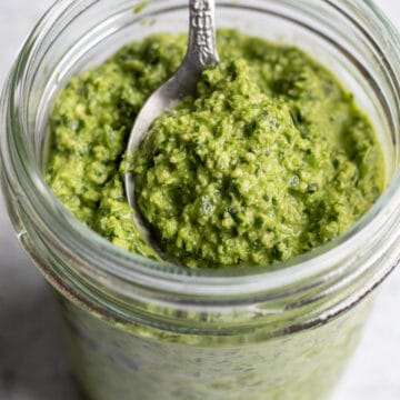 parsley pesto in a glass jar