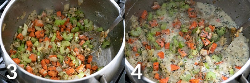 another collage showing the progression of cooking vegan white bean soup.