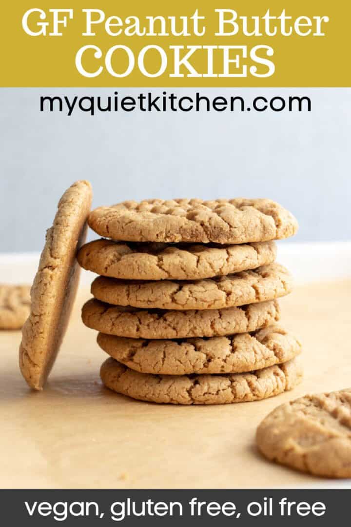 a stack of gluten free peanut butter cookies to save on Pinterest.
