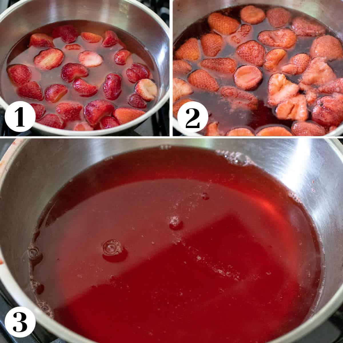 3-photo collage showing the making of homemade vegan jell-o.