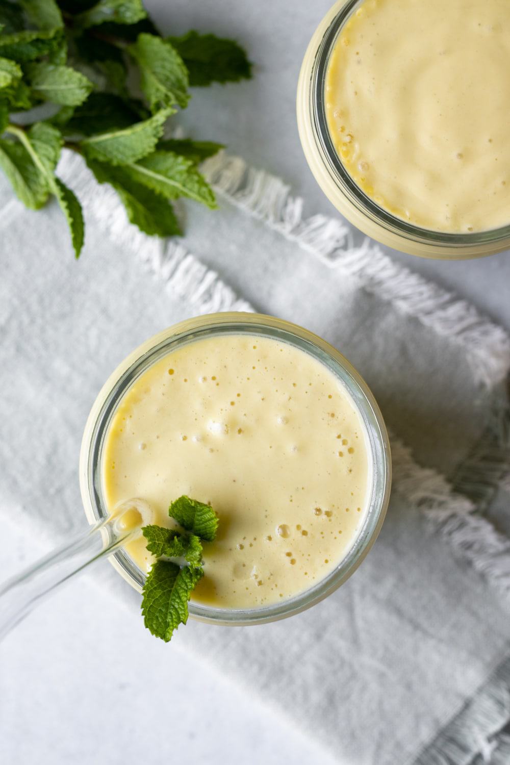 overhead view of two servings of smoothie.