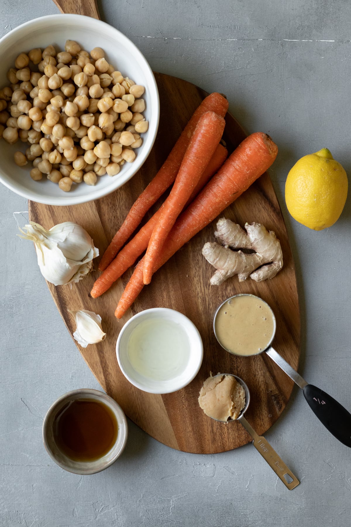 ingredients laid out on a wooden board.