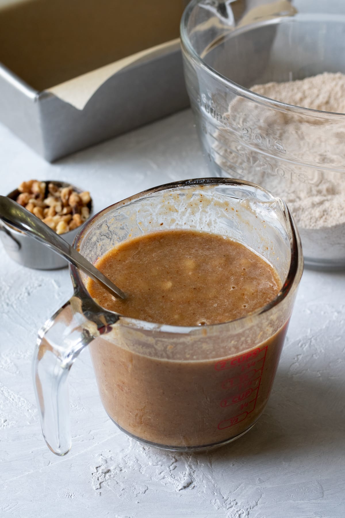 dry ingredients and wet ingredients in separate bowls.