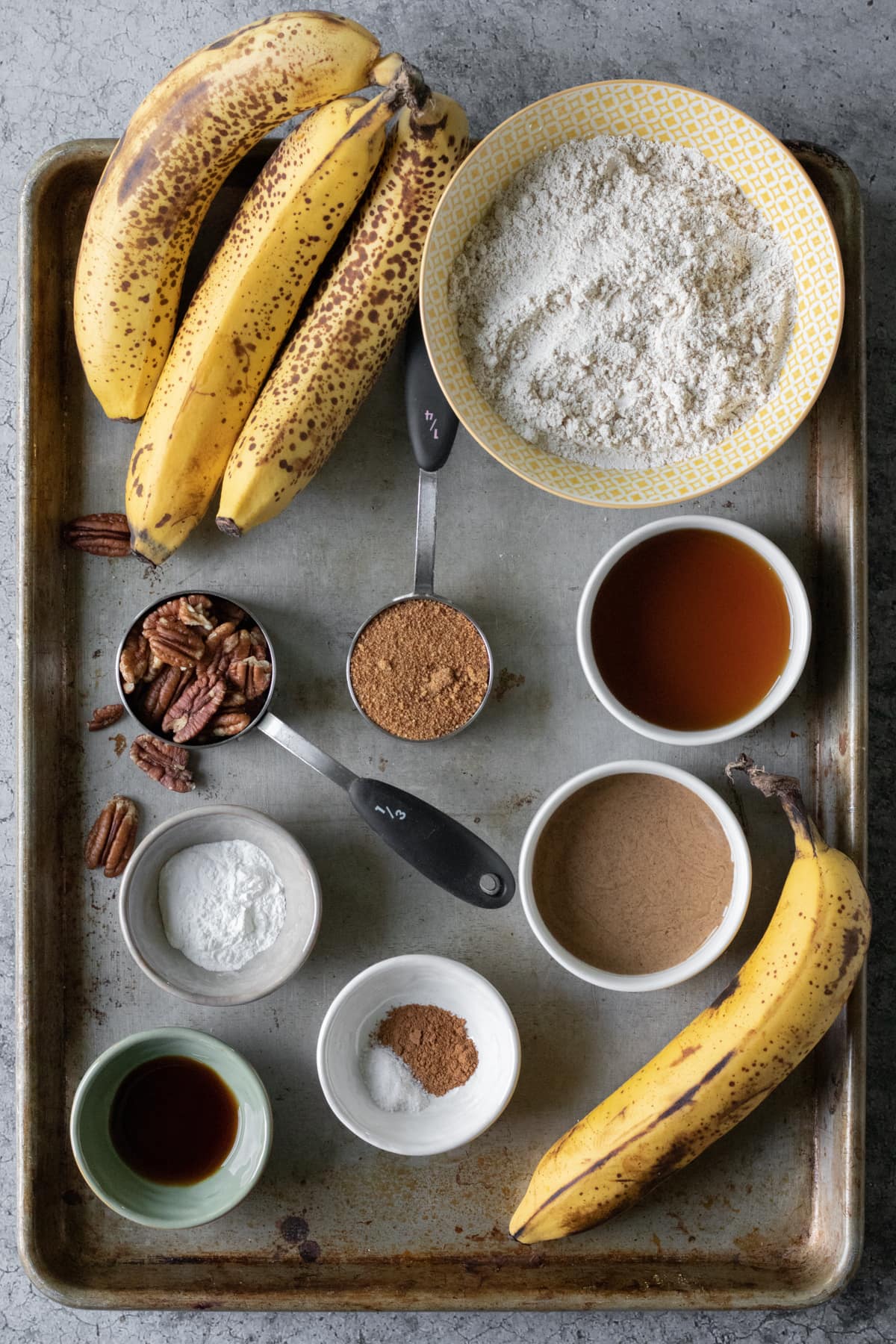 ingredients laid out on a large baking sheet.