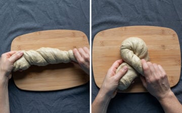 twisting and tucking the dough