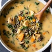 close up of soup in a pot