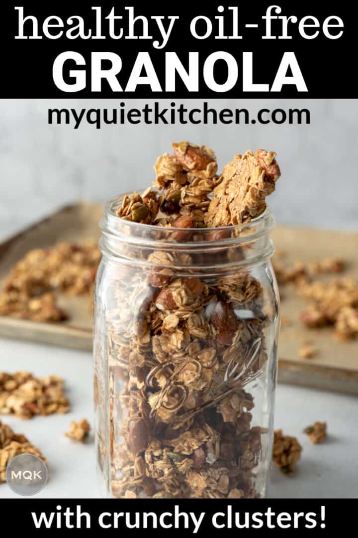 granola photo with text overlay to save on Pinterest.