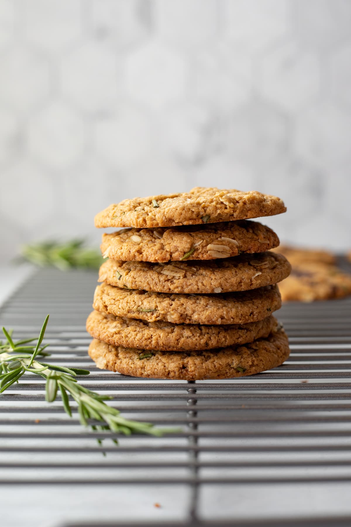 a stack of oatmeal rosemary cookies.