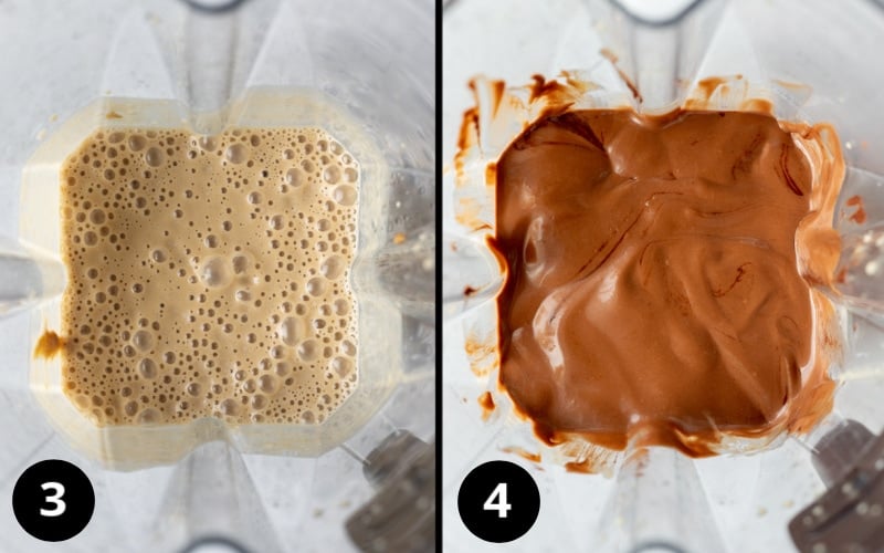 2 steps of blending the chickpea ice cream mixture.