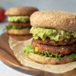 close up of chickpea burgers with fixings