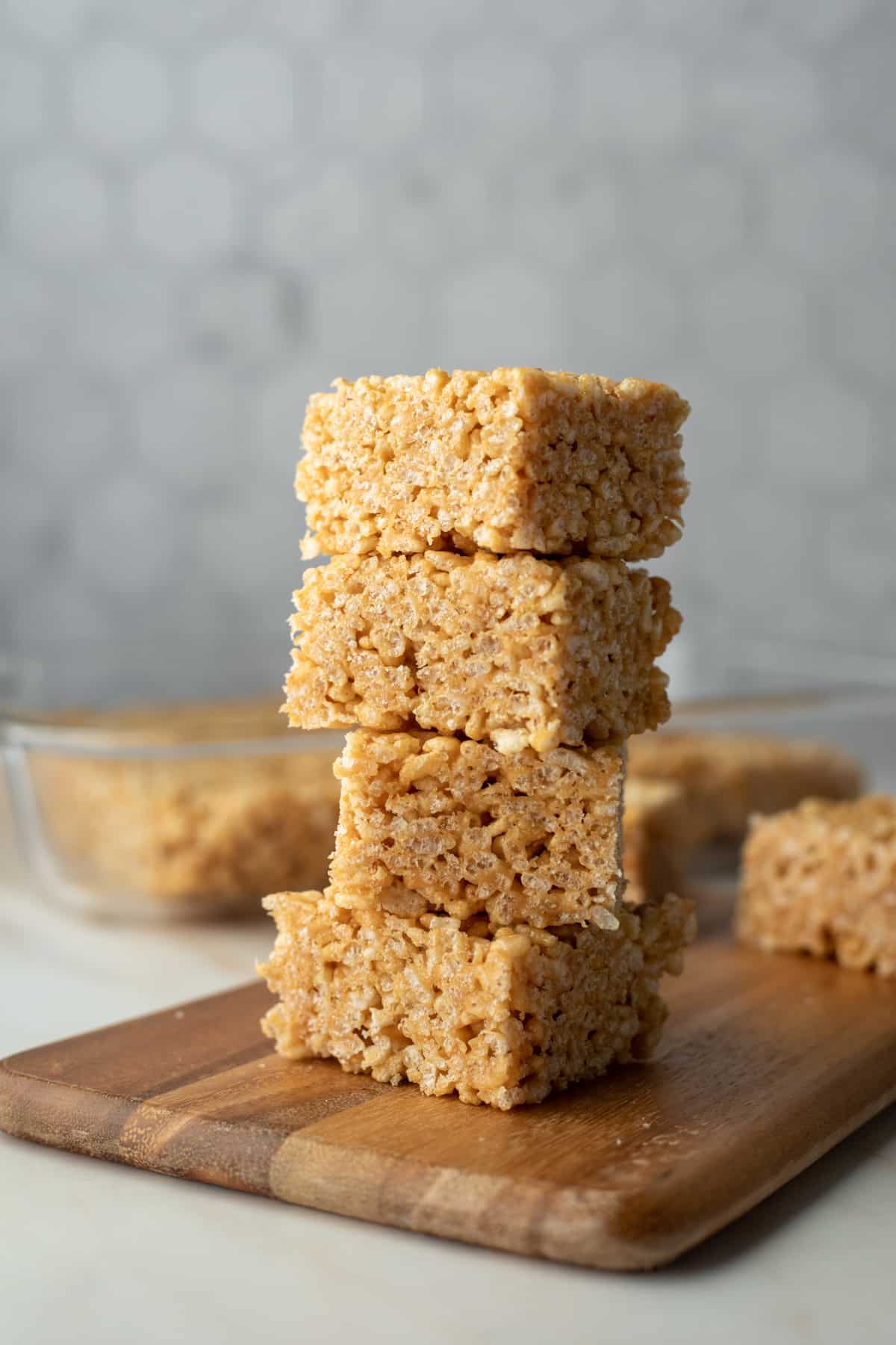 a stack of 4 vegan rice krispie squares.