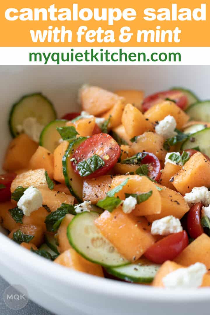 melon salad with text to save on Pinterest.