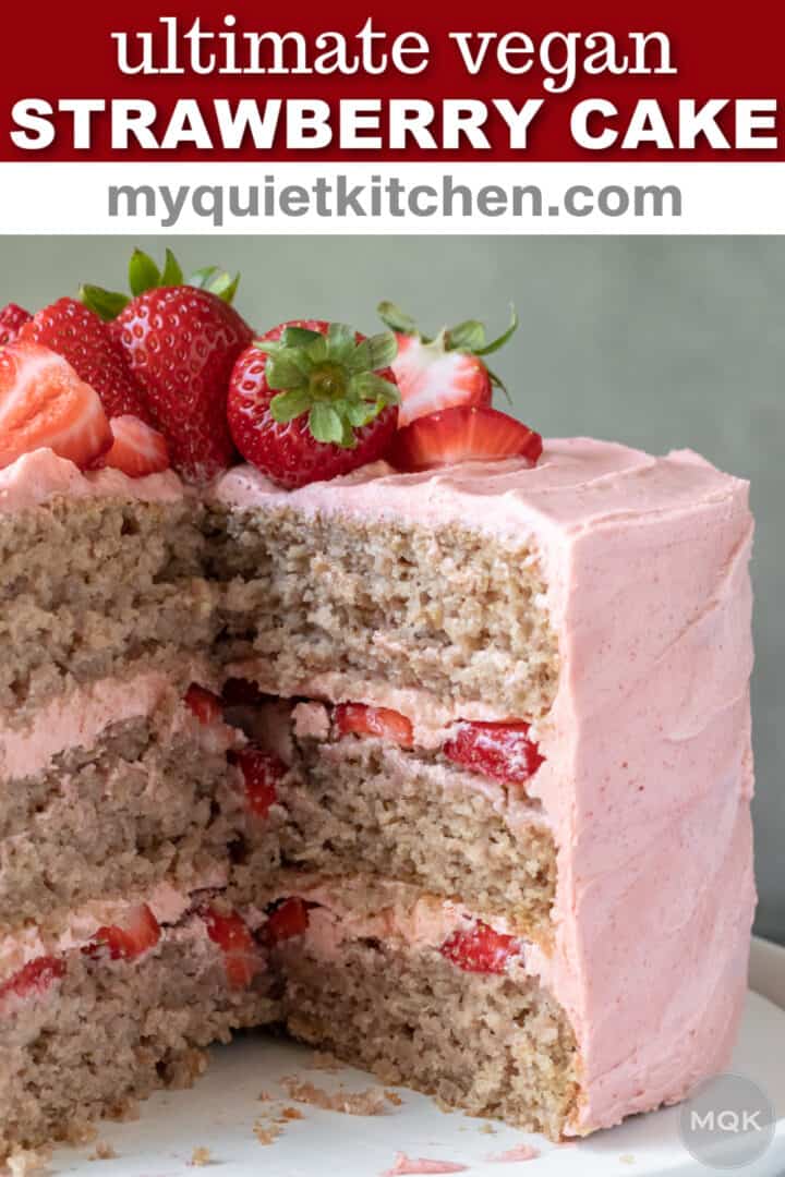 photo of cake with recipe title text to save on Pinterest.