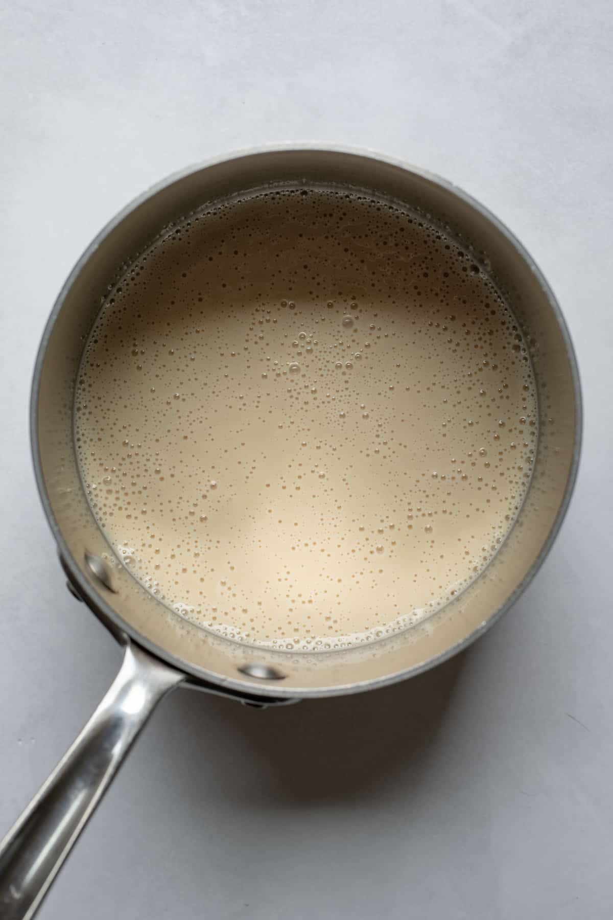 milk mixture inside small sauce pan prior to heating.