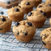 muffins lined up on a cooling rack.