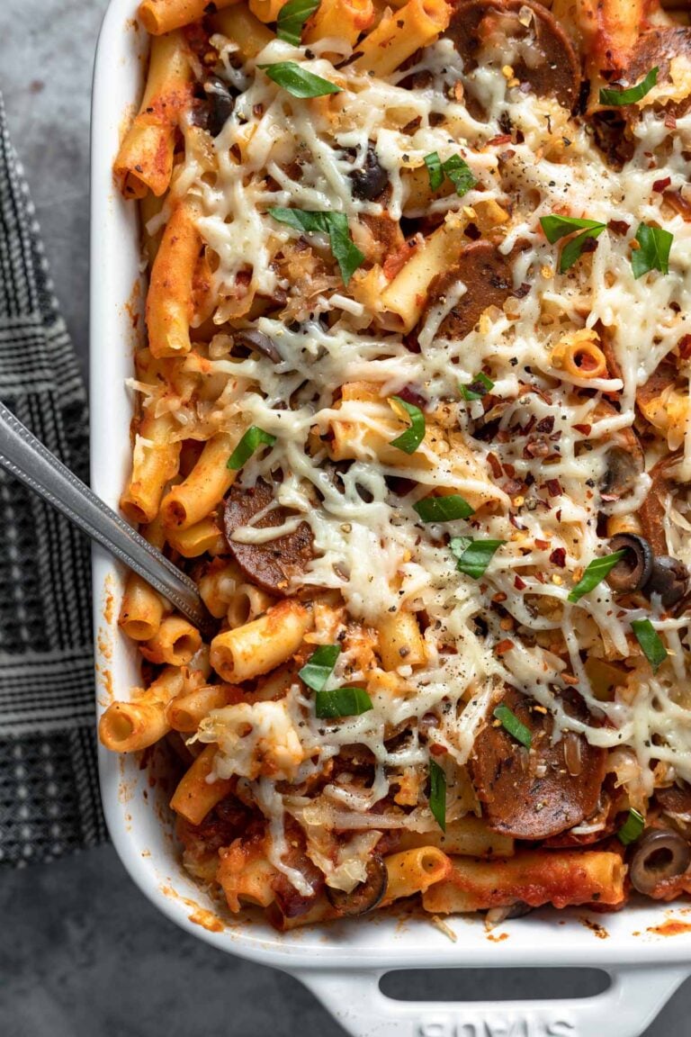 Vegan Pizza Pasta Casserole - My Quiet Kitchen