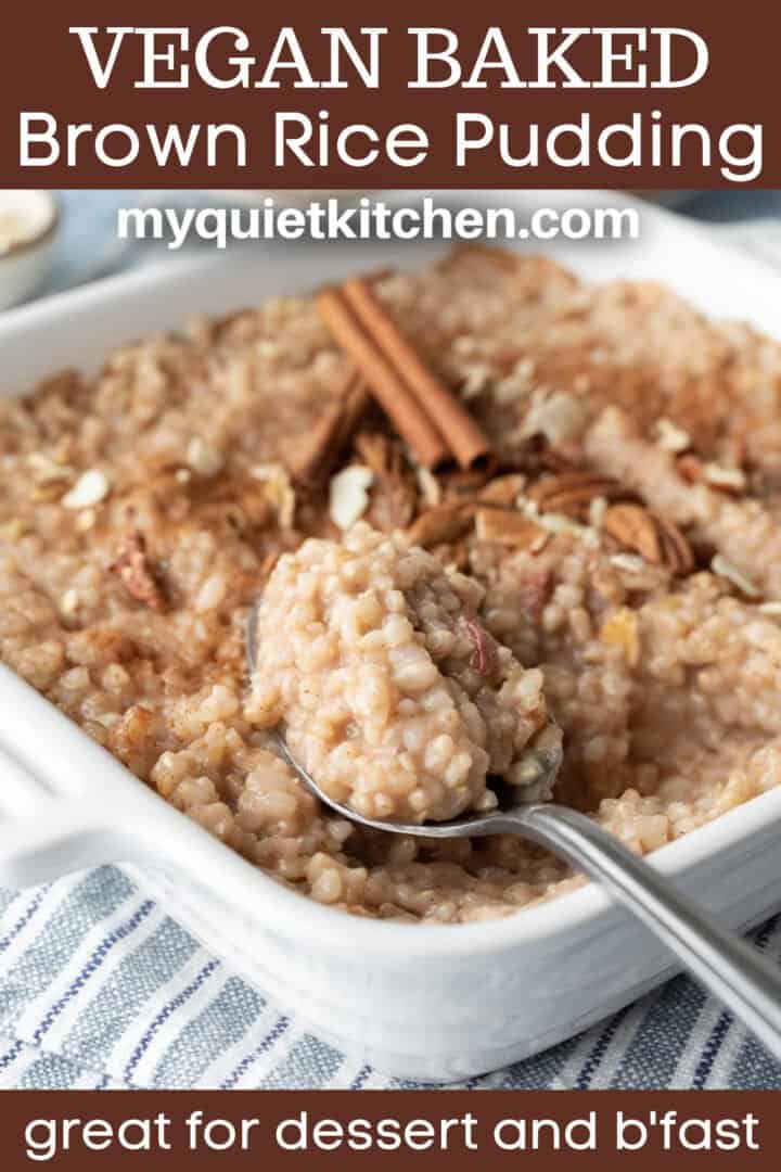 photo of rice pudding with text overlay to save on Pinterest.