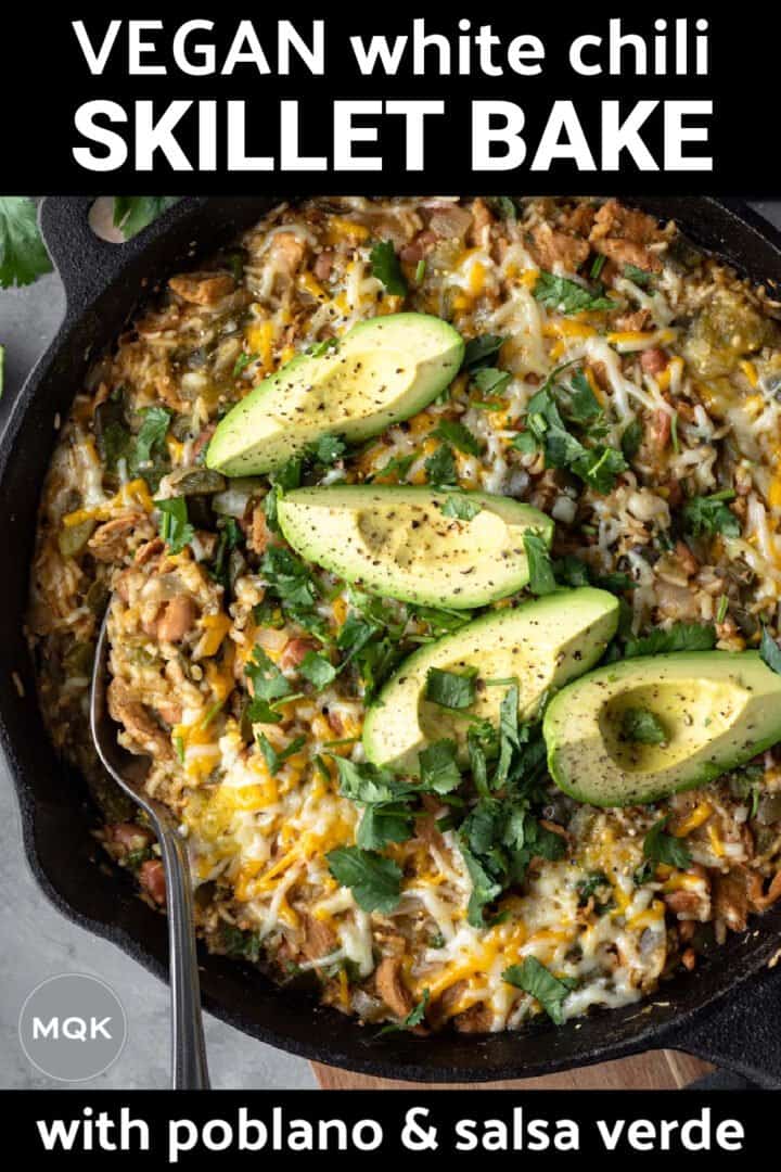 photo of mexican casserole with text overlay to save on Pinterest.