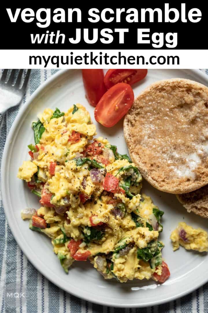 photo of veggie scramble with title to save on Pinterest.