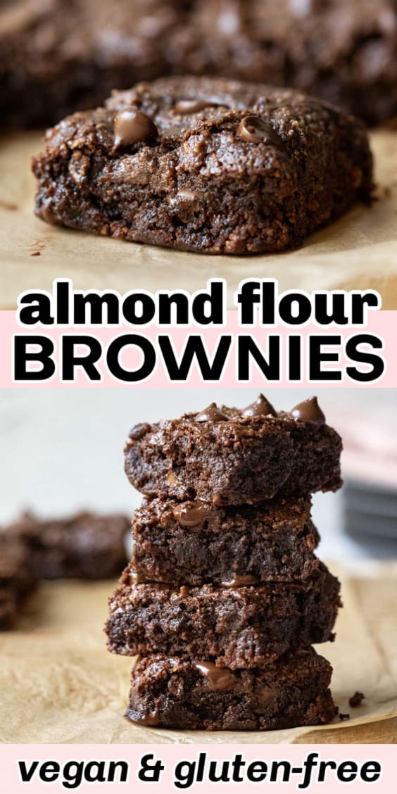Stacked photos of brownies with text overlay to save on Pinterest.