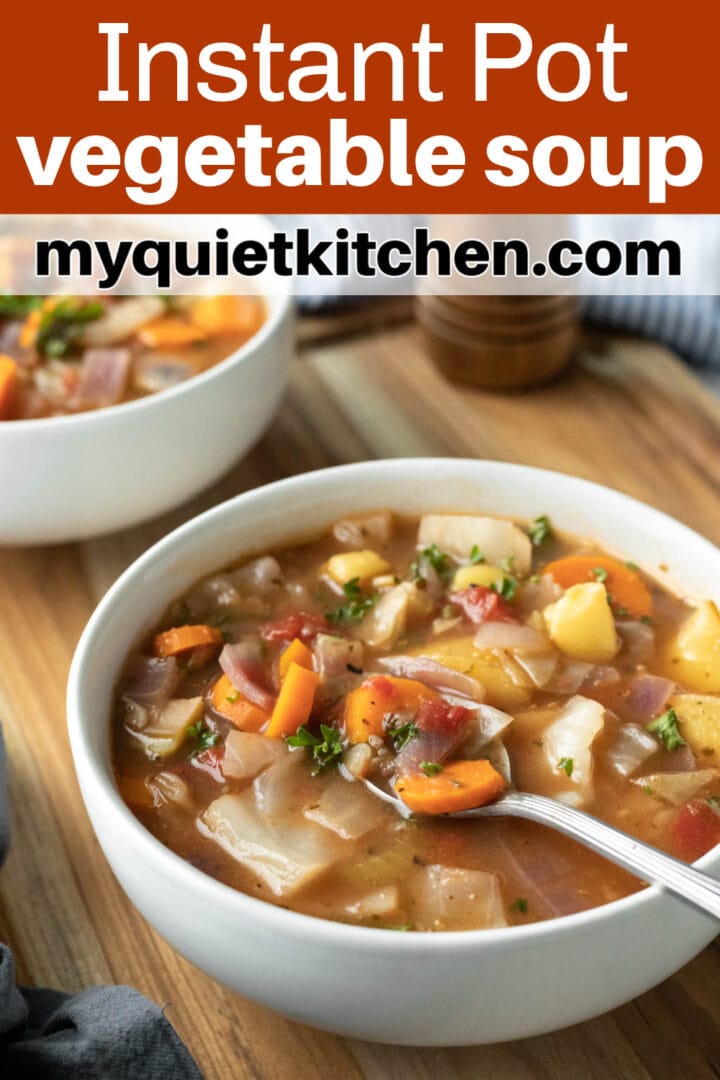 bowl of soup with text overlay to save on Pinterest.