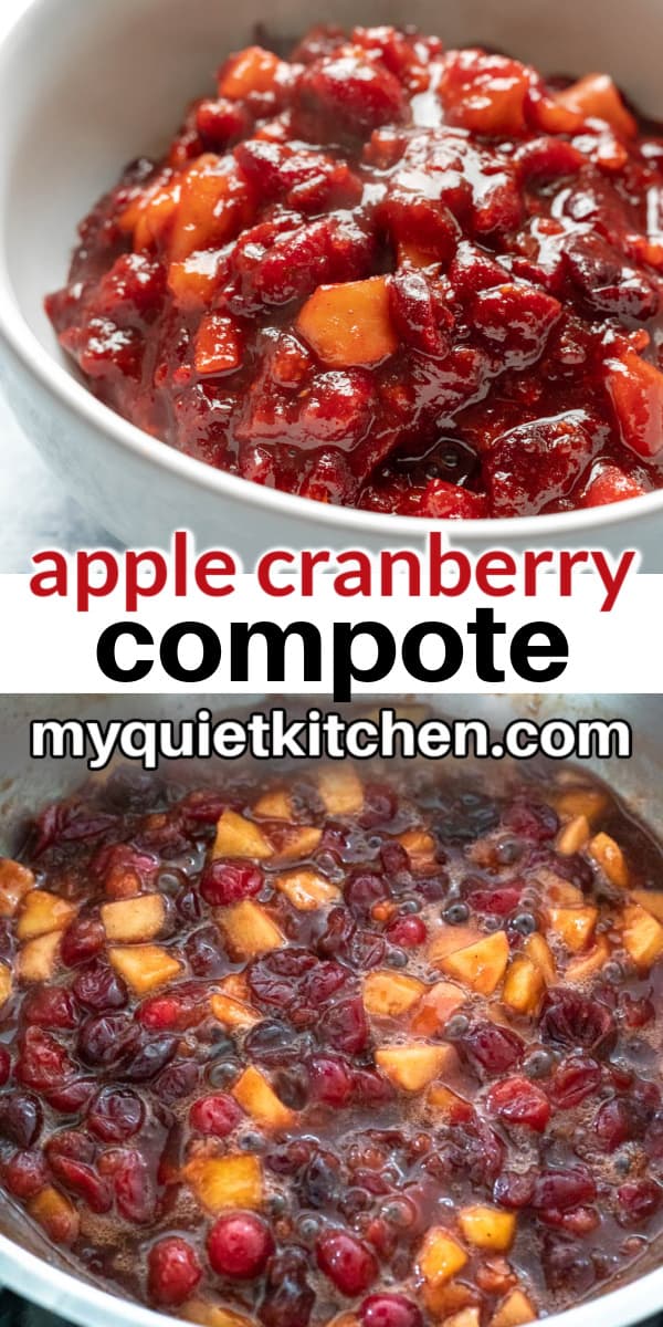 two photos of the cranberry compote with text to save on Pinterest.