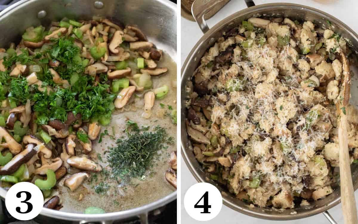 a 2-photo collage showing the final steps of making the stuffing.