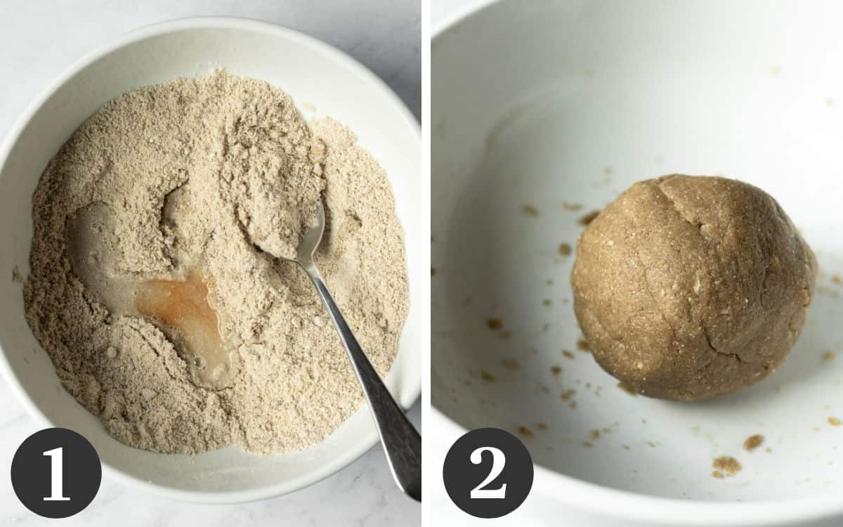 two photos showing how to mix the dough.