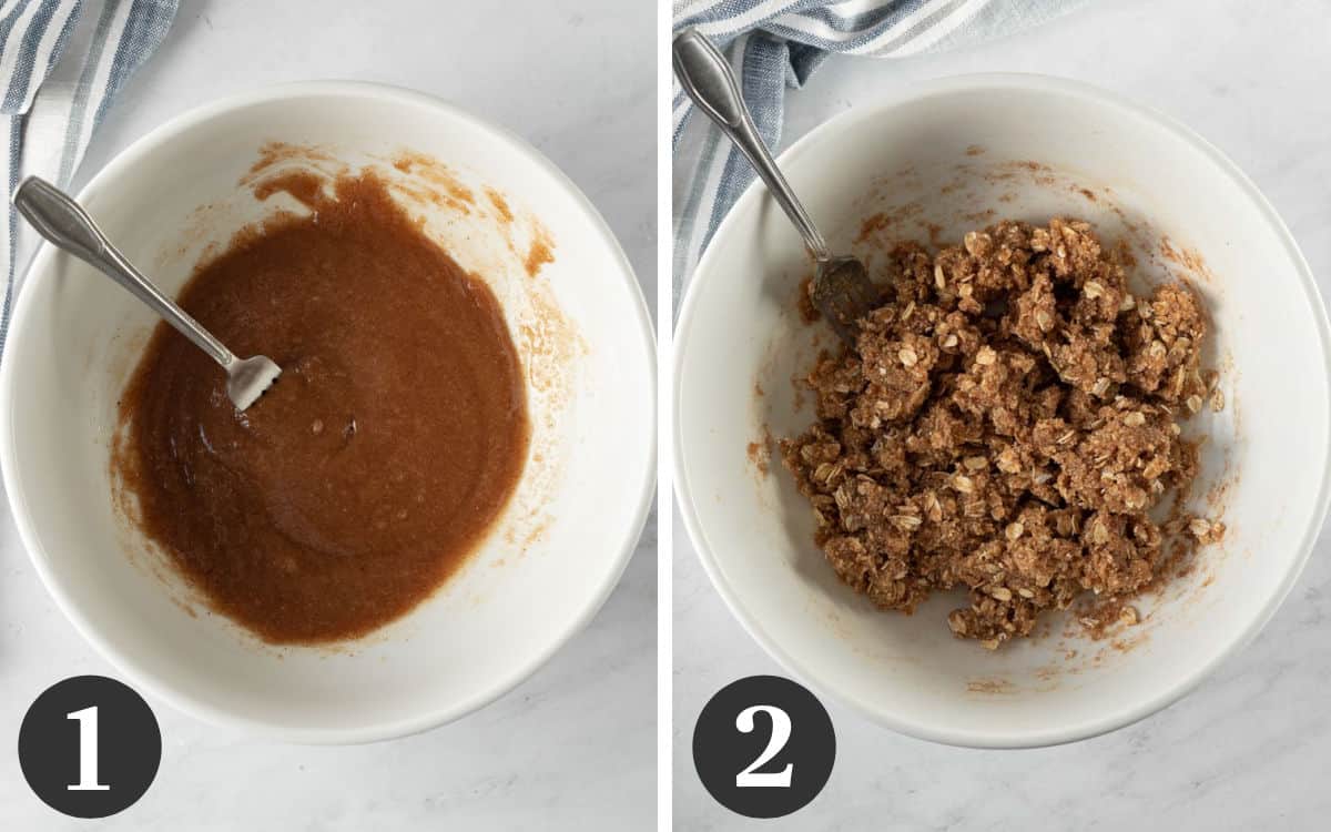 Two photos showing how to mix the cookie dough.