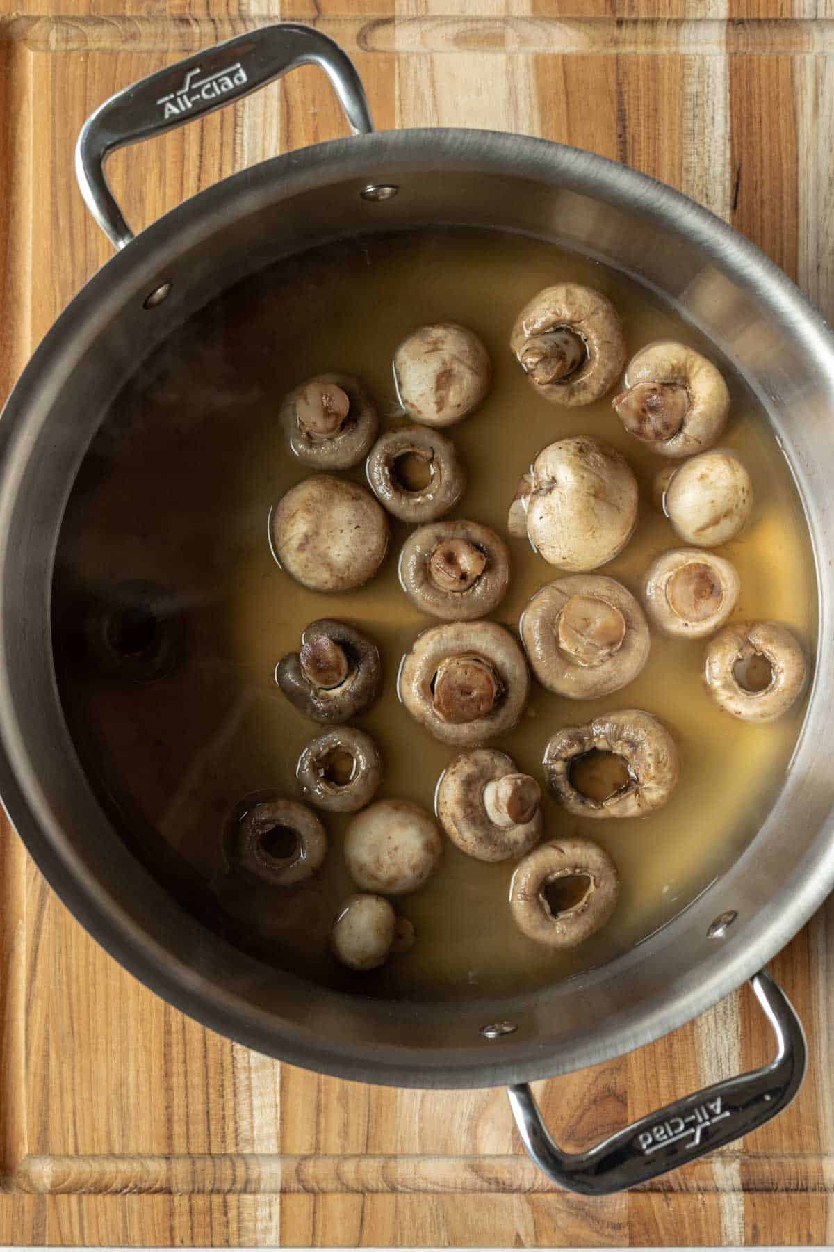 boiling mushrooms in a large pot to serve as sub for hard boiled eggs.