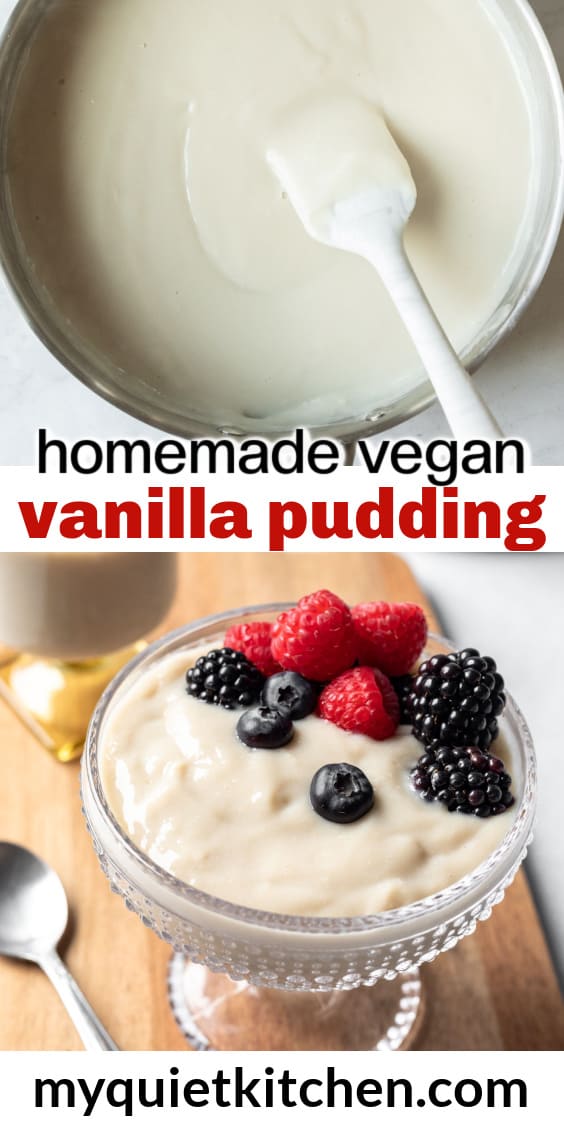 Two photos of pudding with text overlay to save on Pinterest.