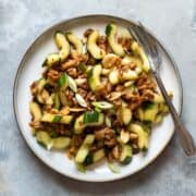 A plate filled with vegan stir fry.