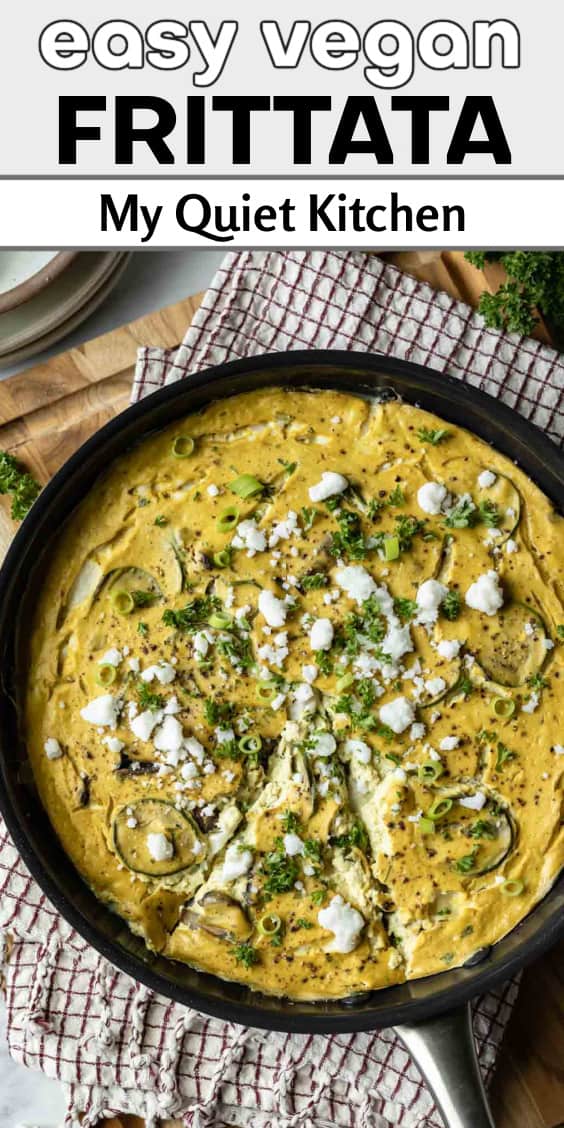 Tofu frittata with text overlay to save on Pinterest.