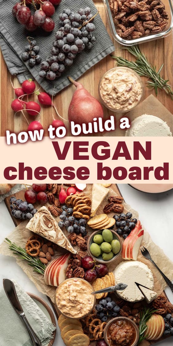 Image of cheese board with text overlay to save on Pinterest.