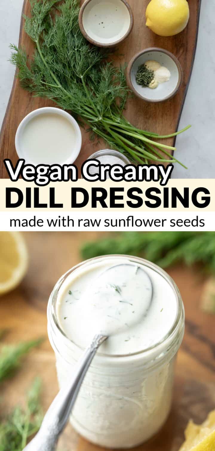 Two photos of the dressing and ingredients with text overlay.