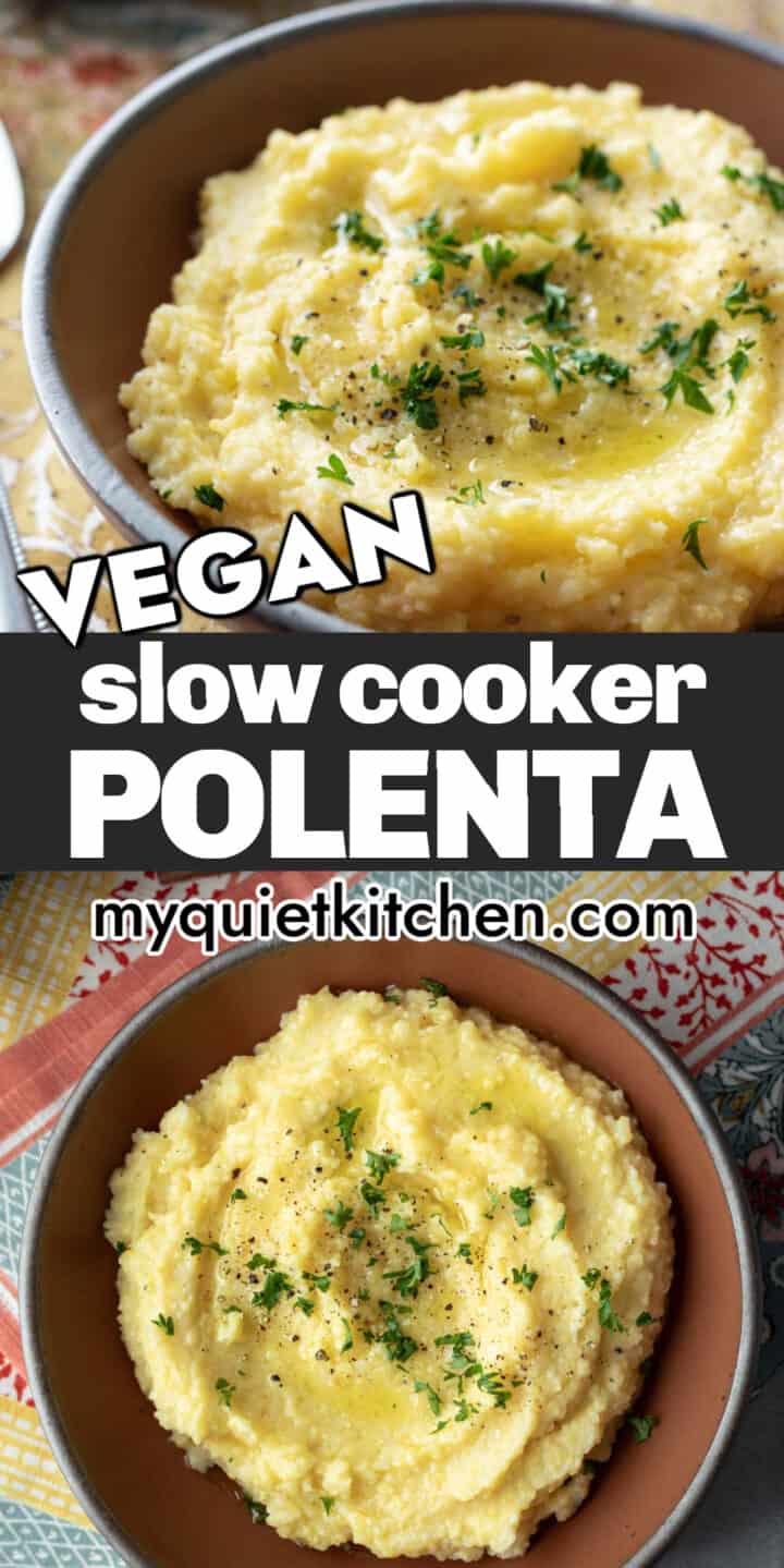 Two photos of polenta with text overlay to save on Pinterest.
