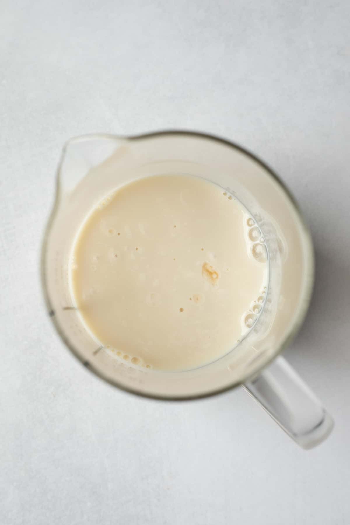 Non-dairy milk and vinegar combined to create vegan buttermilk.