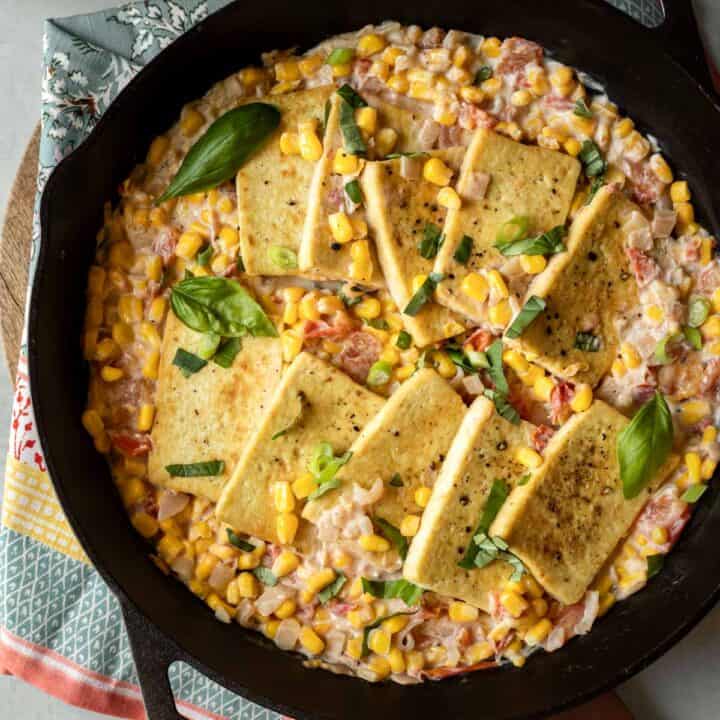 Pan-Fried Tofu With Corn, Tomato and Basil - My Quiet Kitchen
