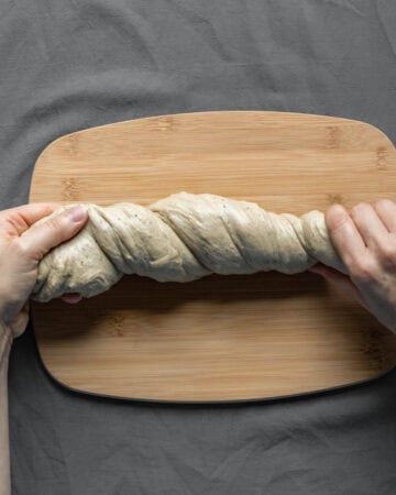 Forming and twisting the seitan to create shreddable texture.